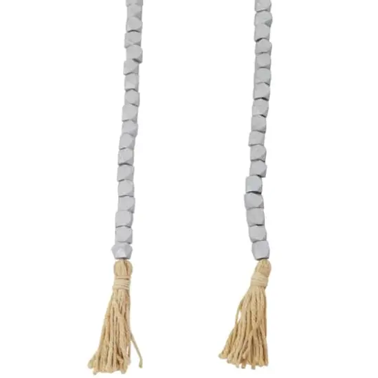 80" Bohemian Mango Wood Beads with Tassels Garland Silver {4}