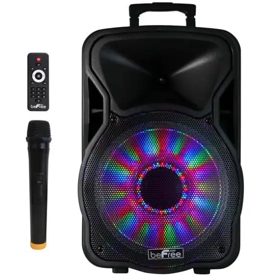 beFree Sound 12" 2500 Watt Bluetooth Rechargeable Portable Party PA Speaker With Illuminating Lights {6}