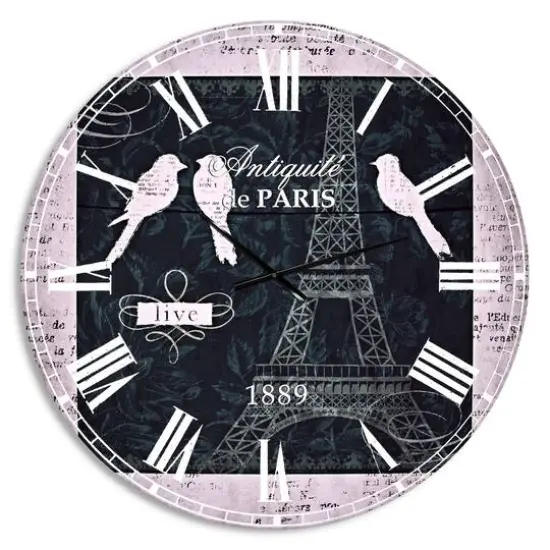 Designart 'Paris Vintage Collage Ii Traditional Wall Clock {1}