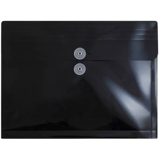 JAM Paper Letter Booklet Plastic Envelopes with Button & String Tie Closure, 12ct. Black {1}