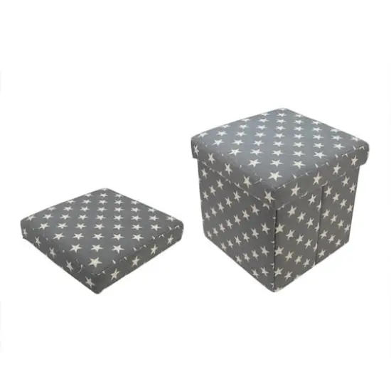 12" Gray with White Stars Collapsible Ottoman {6}