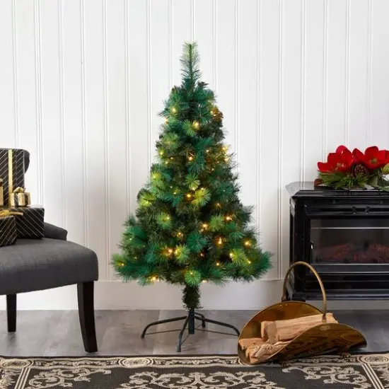 4ft. Pre-Lit Mixed Green Scotch Pine Artificial Christmas Tree with LED Lights {6}