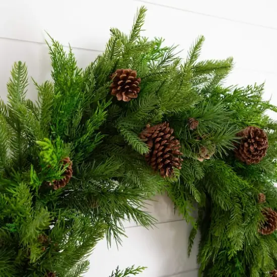 30in. Artificial Norfolk Mixed Pine Wreath with Pinecones {4}