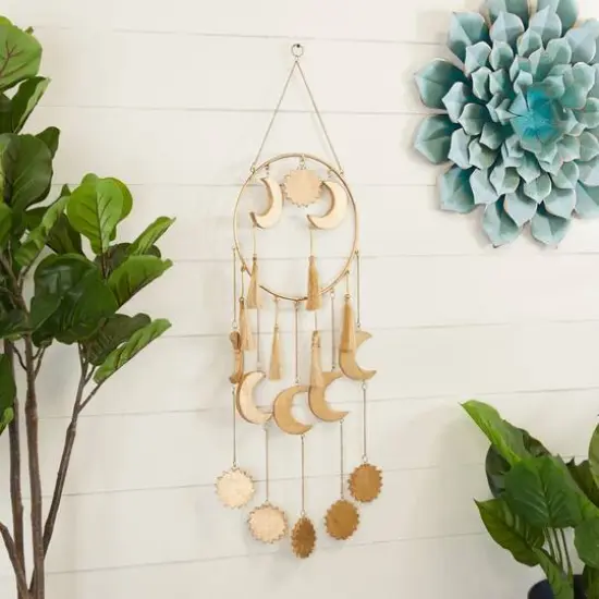 Gold Colored Wooden Transitional Moon & Sun Windchime {8}