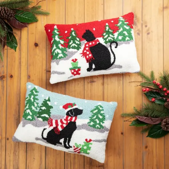 Glitzhome&reg; Hooked Christmas Cat & Dog Pillows, 2ct. {4}