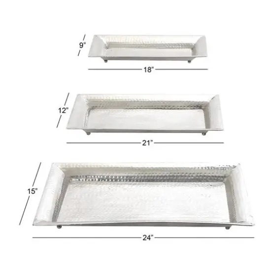 Metallic Silver Aluminum Traditional Tray Set {11}