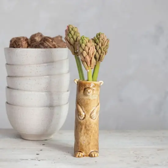 Hello Honey&reg; 7" Brown Reactive Crackle Glaze Stoneware Bear Vase {5}