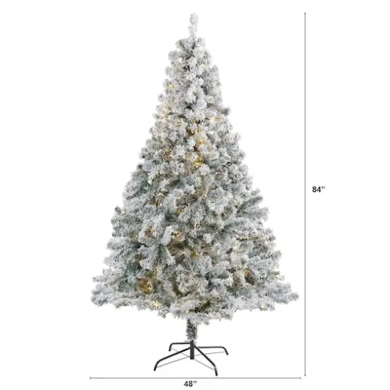 7ft. Pre-Lit Flocked Rock Springs Spruce Artificial Christmas Tree with Clear LED Lights {3}