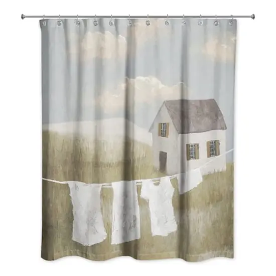 House on Hill Calming Laundry Scene 71" x 74" Shower Curtain {3}