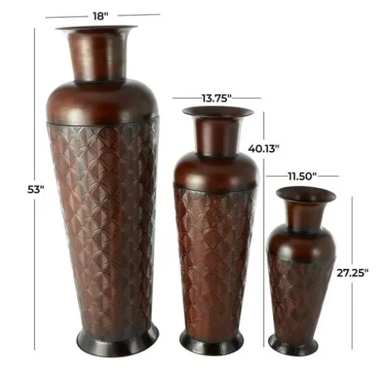 Dark Brown Metal Tall Vase Set with Geometric Designs {6}