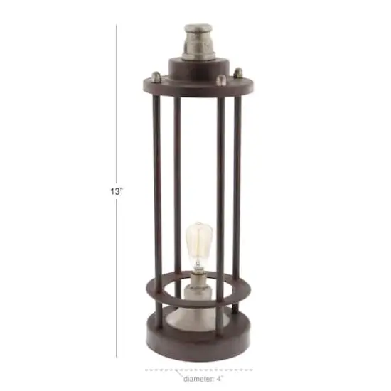 Brown Iron Industrial LED Lantern, 13" x 4" x 4" {6}