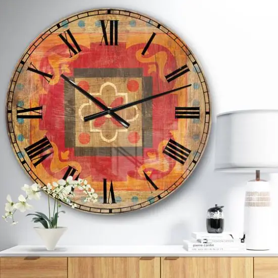 Designart 'Moroccan Orange Tiles Collage Ii Bohemian Wall Clock {3}