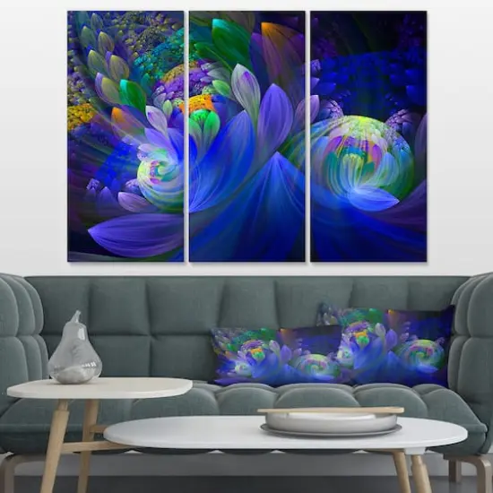 Designart - Blue Fractal Flower Bouquet - Floral Canvas Art print {3}