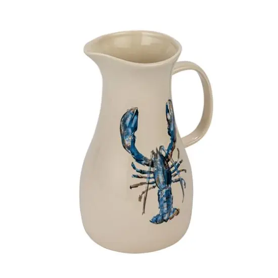 Hello Honey&reg; 2qt. White & Blue Lobster Print Stoneware Pitcher {5}