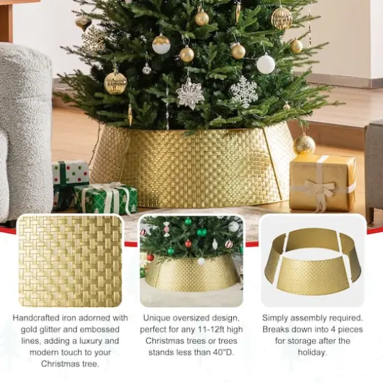 Glitzhome&reg; 3ft. Gold Weave Metal Tree Collar {7}