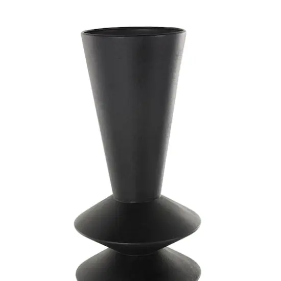 26" Black Fluted Metal Art Deco Vase {4}