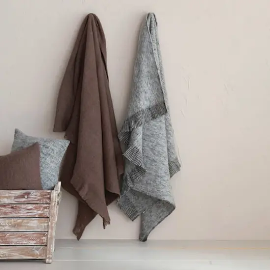 Hello Honey&reg; 60" Brown Brushed New Zealand Wool Throw with Ruffled Edge {3}