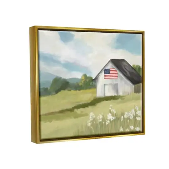 Stupell Industries American Flag on Barn Floater Framed Art Gold {4}