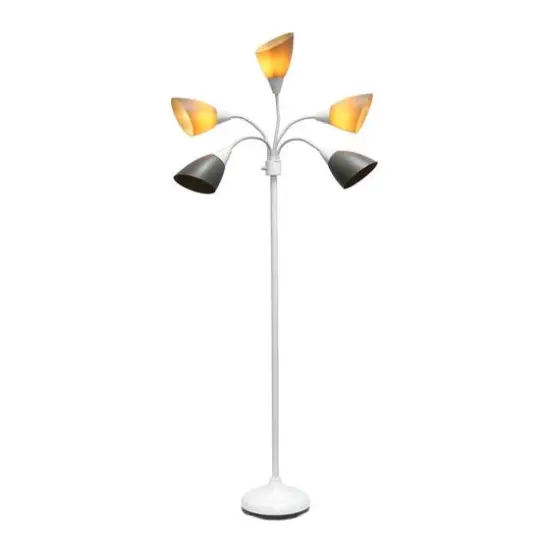 Simple Designs&trade; 5.6ft. 5-Light Gooseneck White Floor Lamp Gray Shades {12}