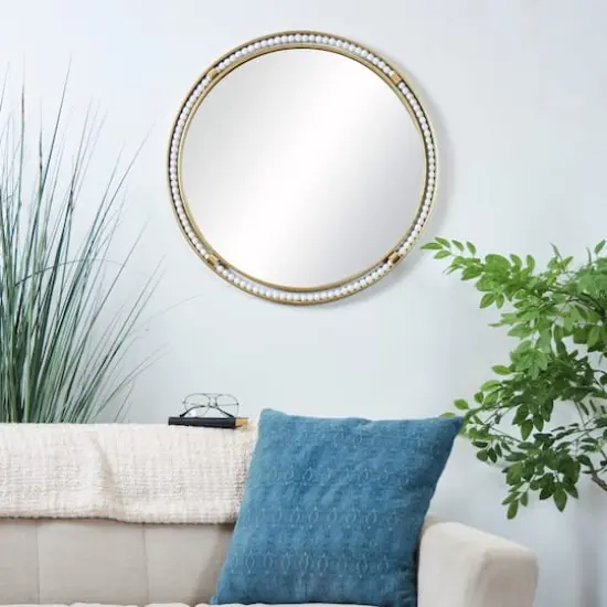 26" Gold Metal Wall Mirror with White Wood Beading {3}