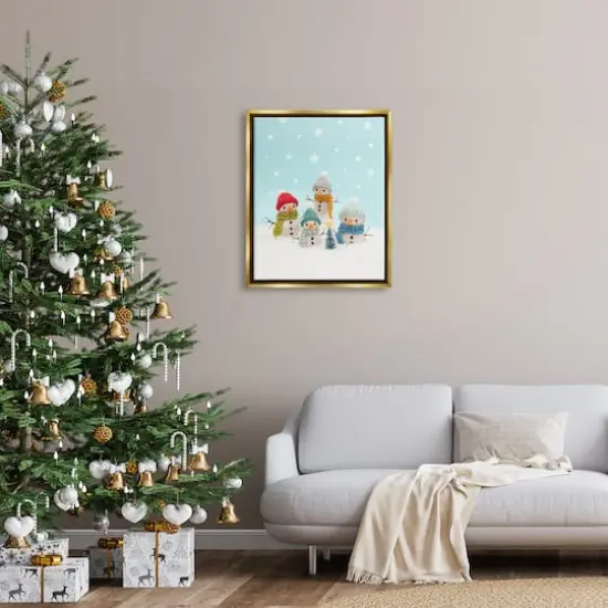 Stupell Industries Winter Snowmen Christmas Tree Framed Floater Canvas Wall Art Gold {3}