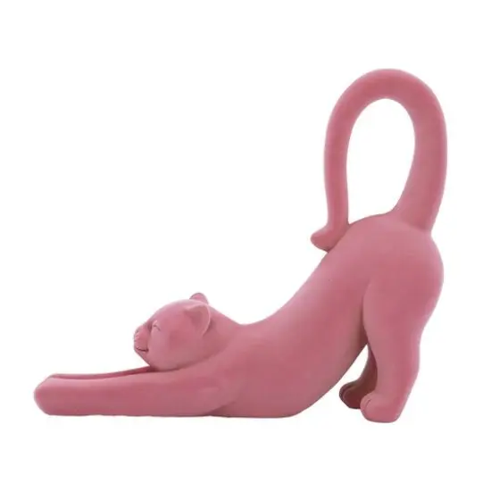 12" Flocked Stretching Halloween Tabletop Cat by Ashland&reg; Light Pink {5}