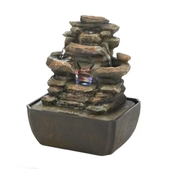 10.5" Tiered Rock Formation LED Tabletop Fountain {3}