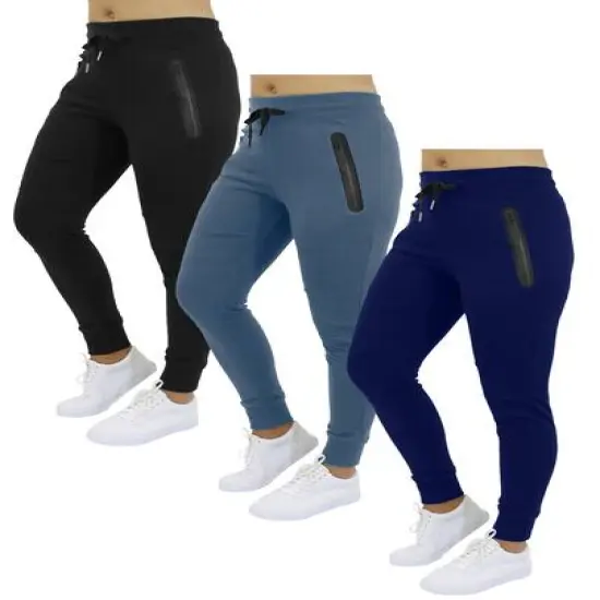 Galaxy By Harvic Womens 3 Pack Heavyweight Oversized Loose Fit Fleece Jogger Sweatpants Heather/Gray/Blue/Burgundy {2}