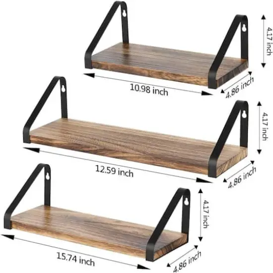 NEX&trade; Brown Floating Wall Shelves Set with Metal Rack Brackets {3}