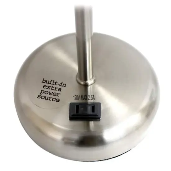 Creekwood Home Oslo 19.5" Power Outlet Table Lamp Brushed Steel Base/Navy Blue Shade {9}