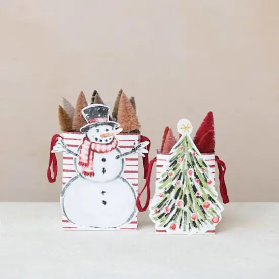 Hello Honey Multicolor Snowman & Christmas Tree Printed Paper Diecut Gift Bags, 2ct. {3}
