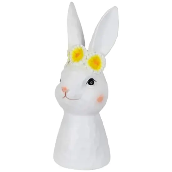 9" White Easter Bunny Bust with Daisy Flower Crown {4}