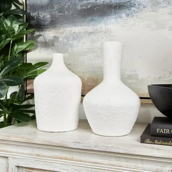 White Glass Textured Vase Set {3}