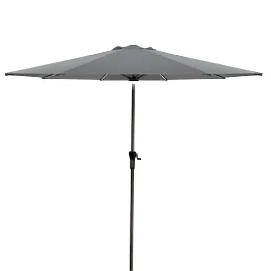 9ft. Solar Lighted Outdoor Patio Market Umbrella Gray {1}
