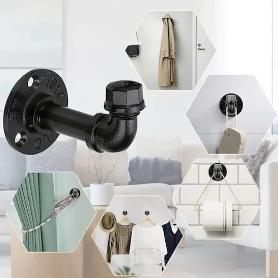 NEX&trade; Black Industrial Iron Pipe Wall Hooks, 3ct. {5}