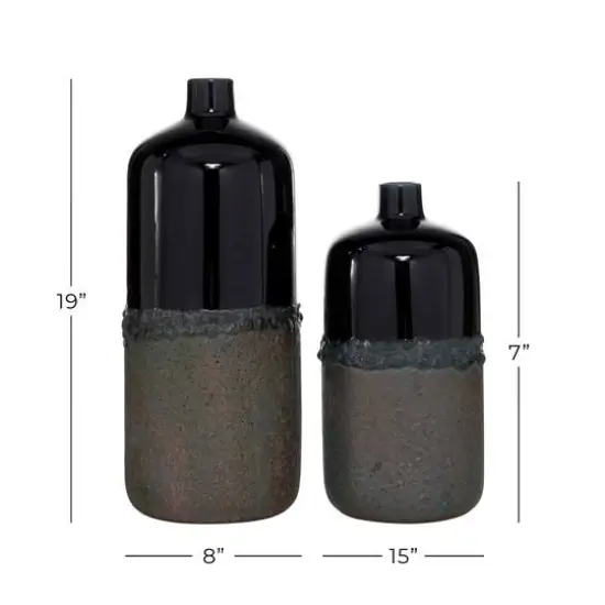 Set of 2 Black Stoneware Rustic Vase, 20", 15" {6}