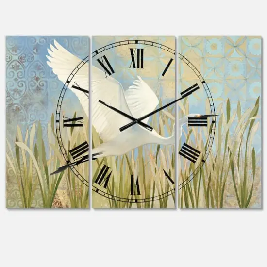 Designart Snowy Egret In Flight VII Multipanel Wall Clock {1}