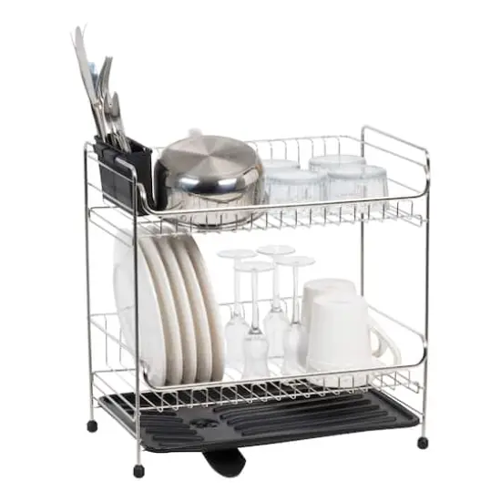 IRIS&reg; 15.75" Stainless Steel 2-Tier Dish Rack Black {11}