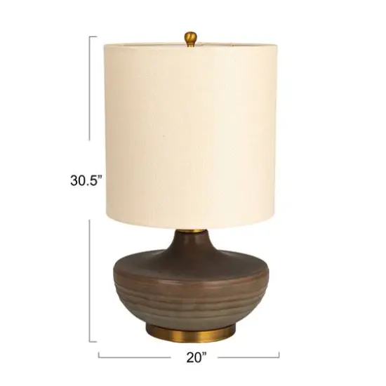 Hello Honey&reg; Brown Stone Glaze Round Stoneware Table Lamp with Classic Cream Drum {9}