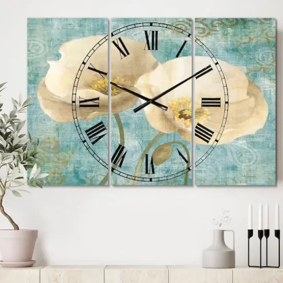 Designart Bouquet Poppies On Paisley II 3 Farmhouse Panel Wall Clock {3}