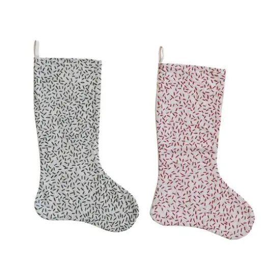 Hello Honey&reg; 20" Green & Red Cotton Kantha Stitch Stocking D&eacute;cor, 2ct. {1}