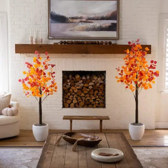 5ft. Pre-Lit Bright Autumn Eucalyptus Artificial Fall Tree with 300 Warm White LED Lights {11}