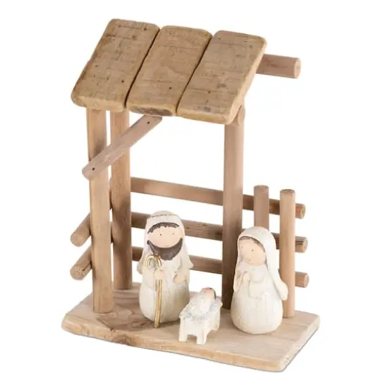9" Wooden Creche Nativity Scene {1}