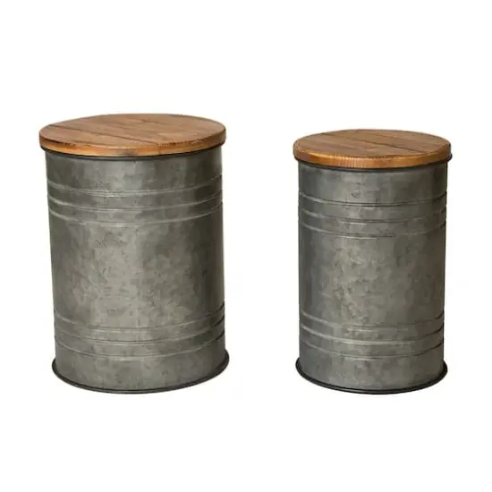 Glitzhome&reg; Farmhouse Metal & Wood Storage Seat Stool Set {1}