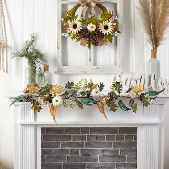 4ft. White Pumpkin, Pinecones & Berries Autumn Garland {3}