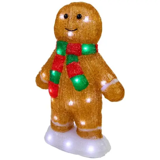 14" LED Lighted Acrylic Gingerbread Man with Scarf Outdoor Christmas Decoration {4}