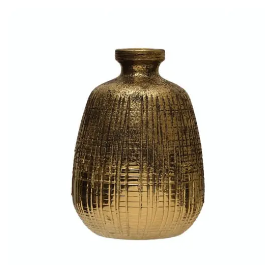 Hello Honey® 10" Gold Textured Terracotta Vase with Lines {1}