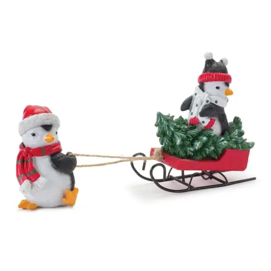 Playful Penguins with Sled Figurine Set {4}