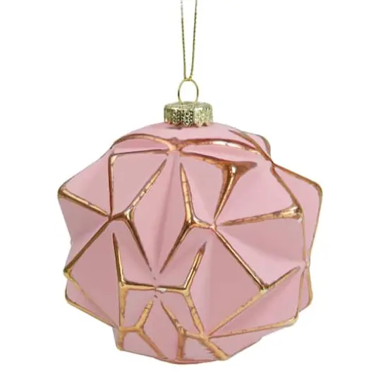 4" Pink & Gold Geometric Glass Ball Ornament {1}