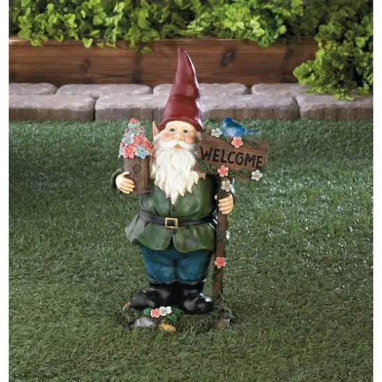 15" Solar Bluebird Gnome Welcome Statue {3}